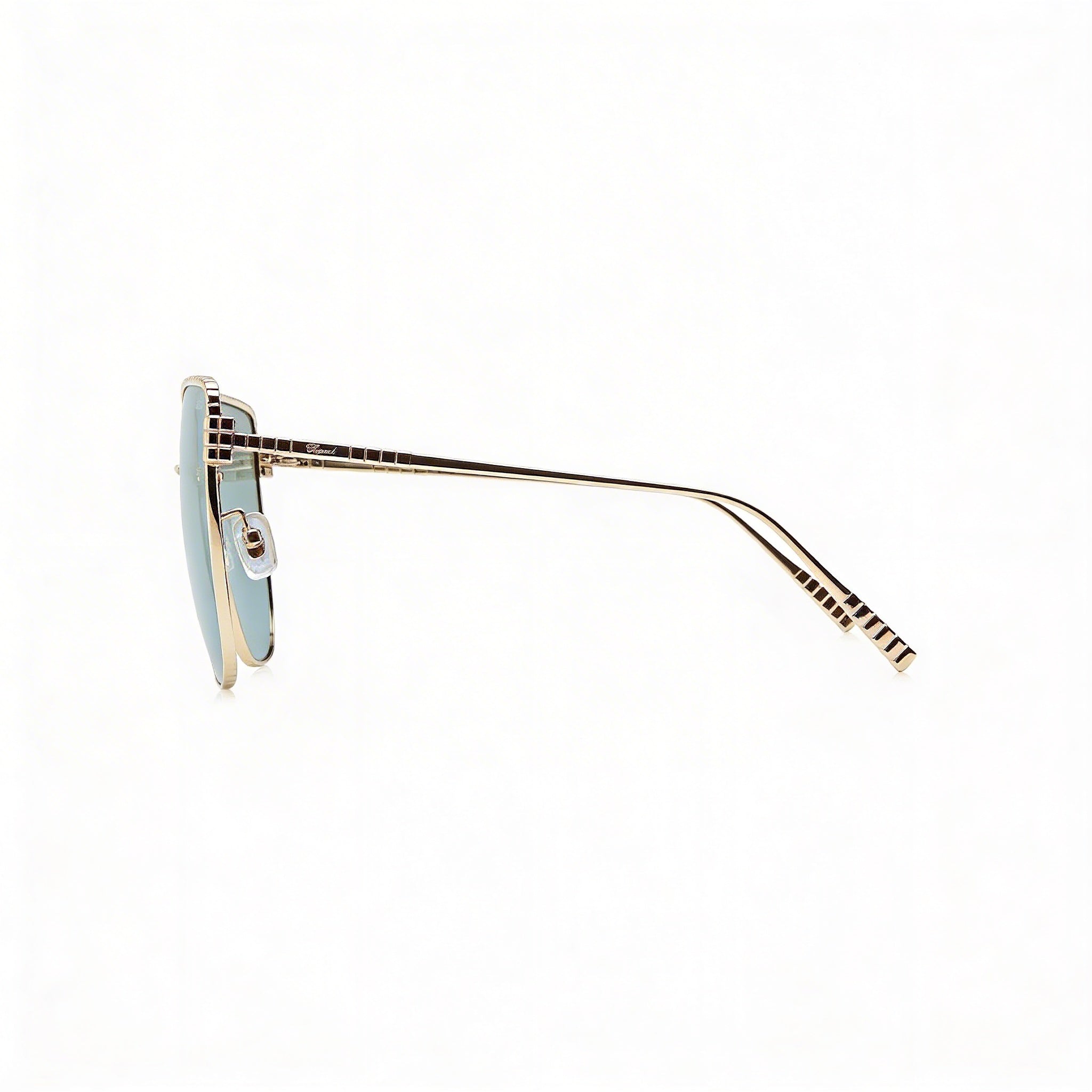Gafas de sol casuales Chopard para mujer de titanio y oro rosa con lentes azules espejadas con gradiente dorado y protección UV 63-17-135, Photo 2
