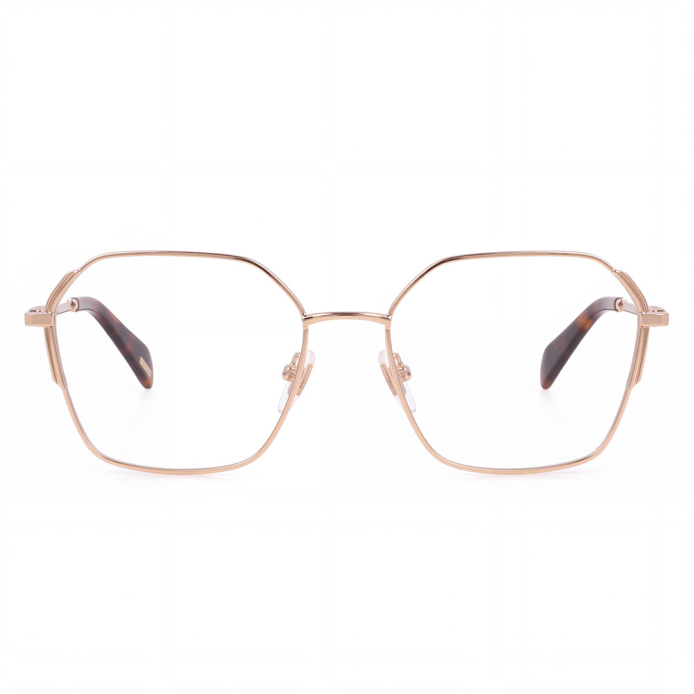 Police Vplf25 Women's Square Metal Frame Eyeglasses in Shiny Rose Gold, 53mm Lens Width