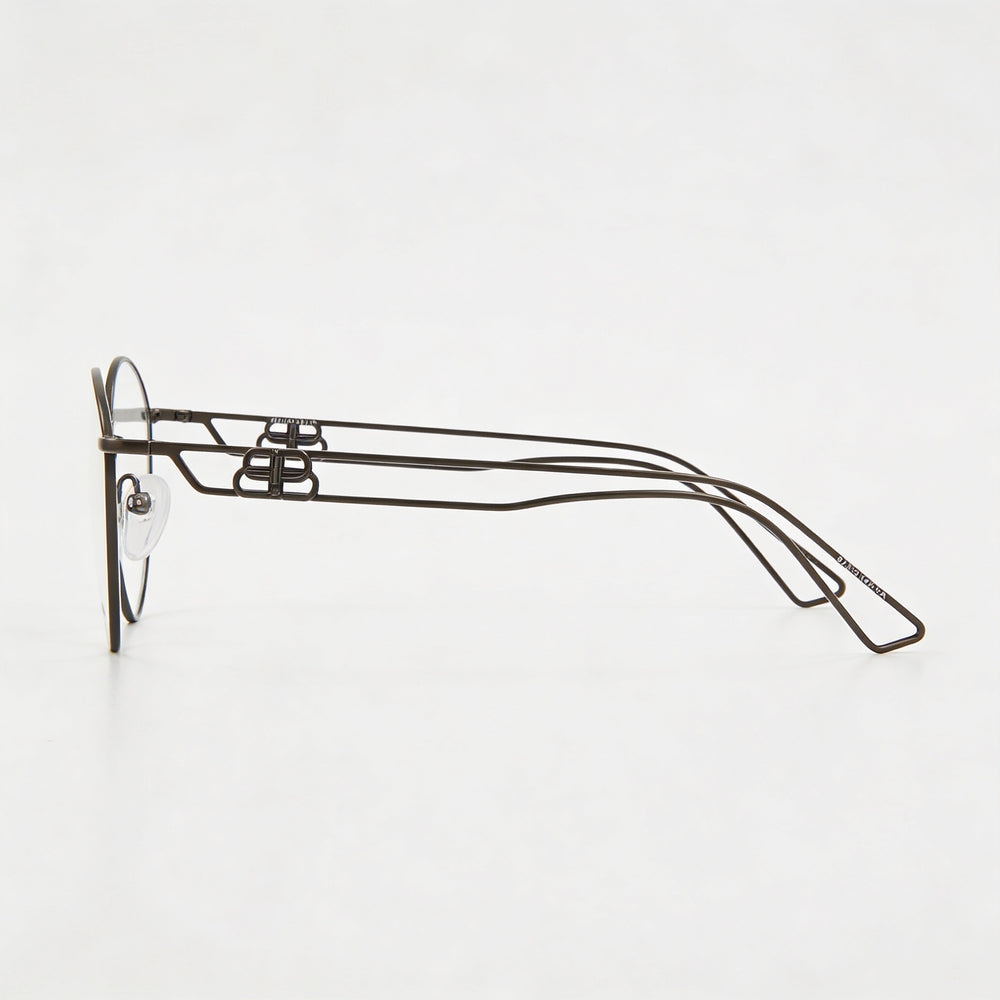 Balenciaga Round/Oval Unisex Metal Frame Optical Eyeglasses in Grey with Transparent Lenses, Size 55mm