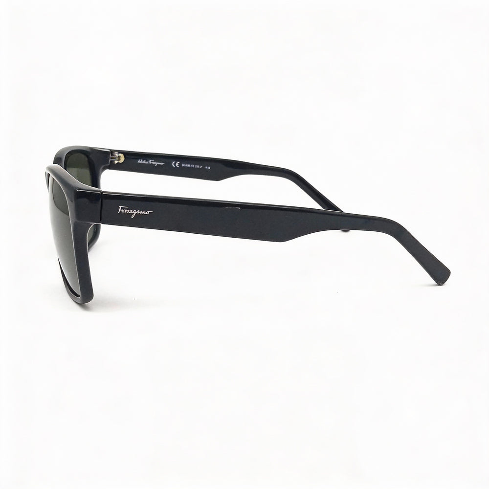 Gafas de sol unisex Salvatore Ferragamo SF959S cuadradas de plástico, color negro y plateado, lentes verdes no polarizadas con protección UV 100%, 55 mm