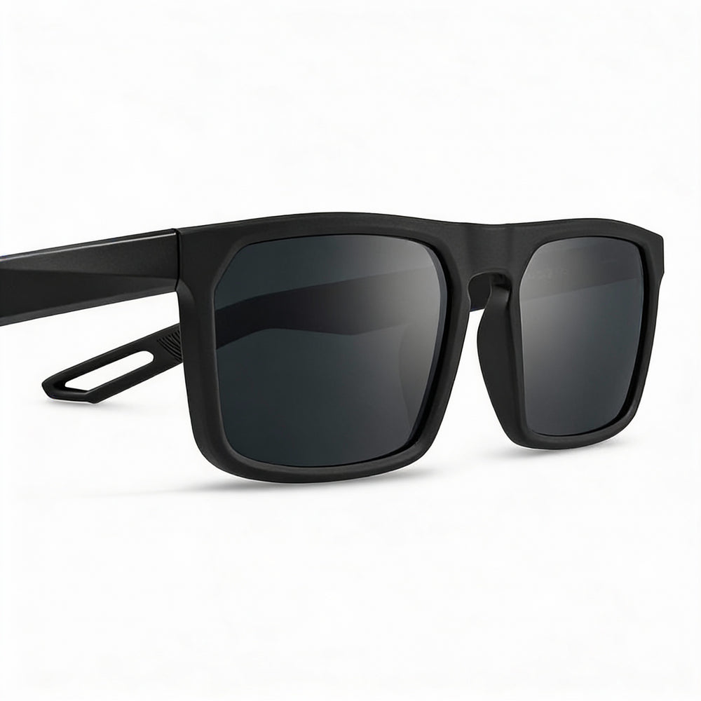 NIKE Modern Unisex Rectangular Non-Polarized Plastic Sunglasses Matte Black Frame Dark Grey Lenses 55mm