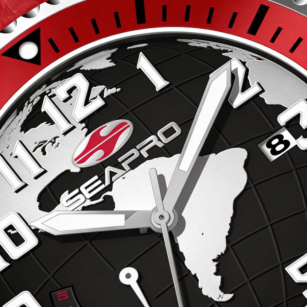 Seapro Modern Men’s Black Stainless Steel & Leather Strap Water Resistant Quartz Watch