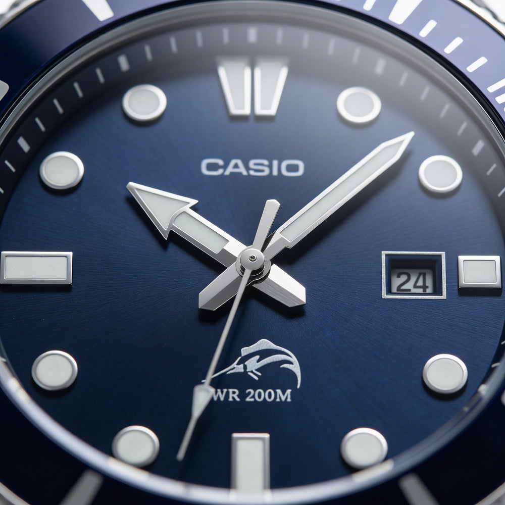Casio Diver Inspired Unisex Quartz Watch, Stainless Steel Case, Blue Bezel, Resin Strap, 200m WR