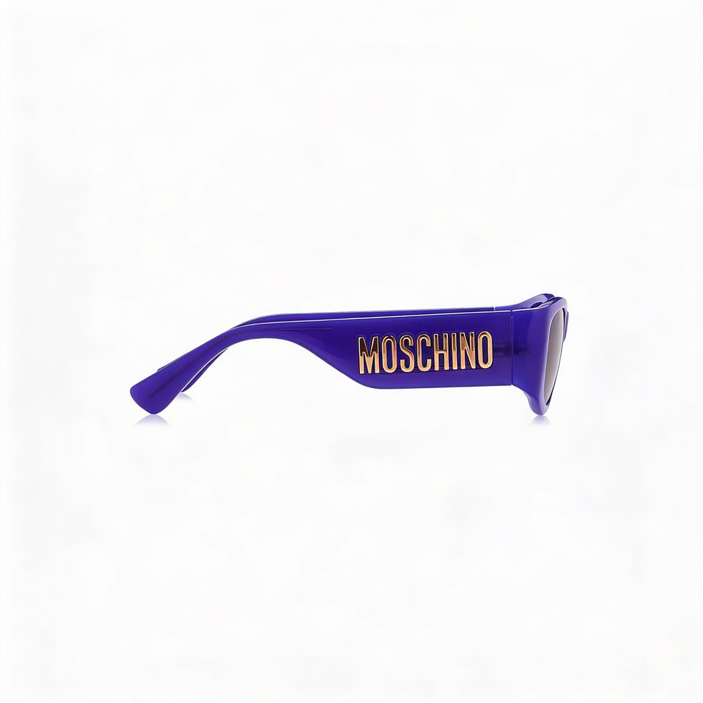 Gafas de sol informales Moschino para mujer, montura de propionato de celulosa violeta, lentes grises con protección UV, 55 mm