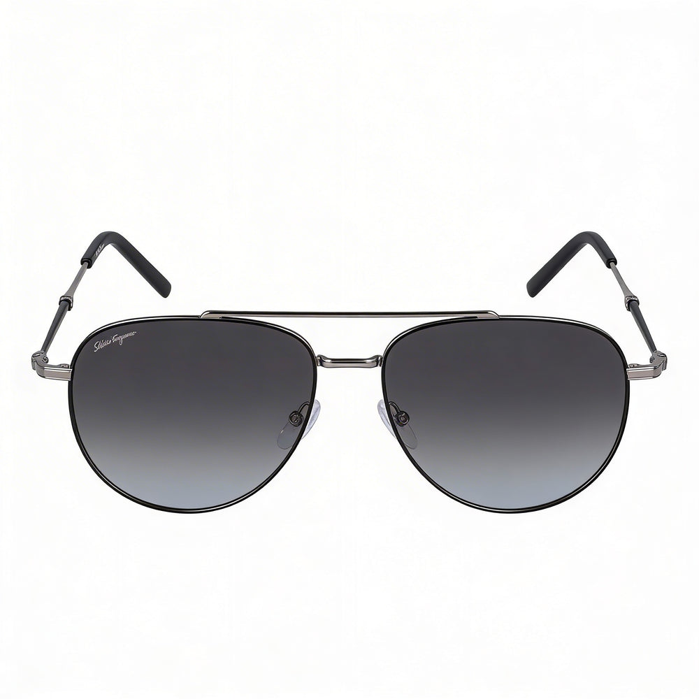 Salvatore Ferragamo SF 226S 086 58 Unisex Metal Sunglasses Black Light Ruthenium Frame Gradient Grey Lens 58mm