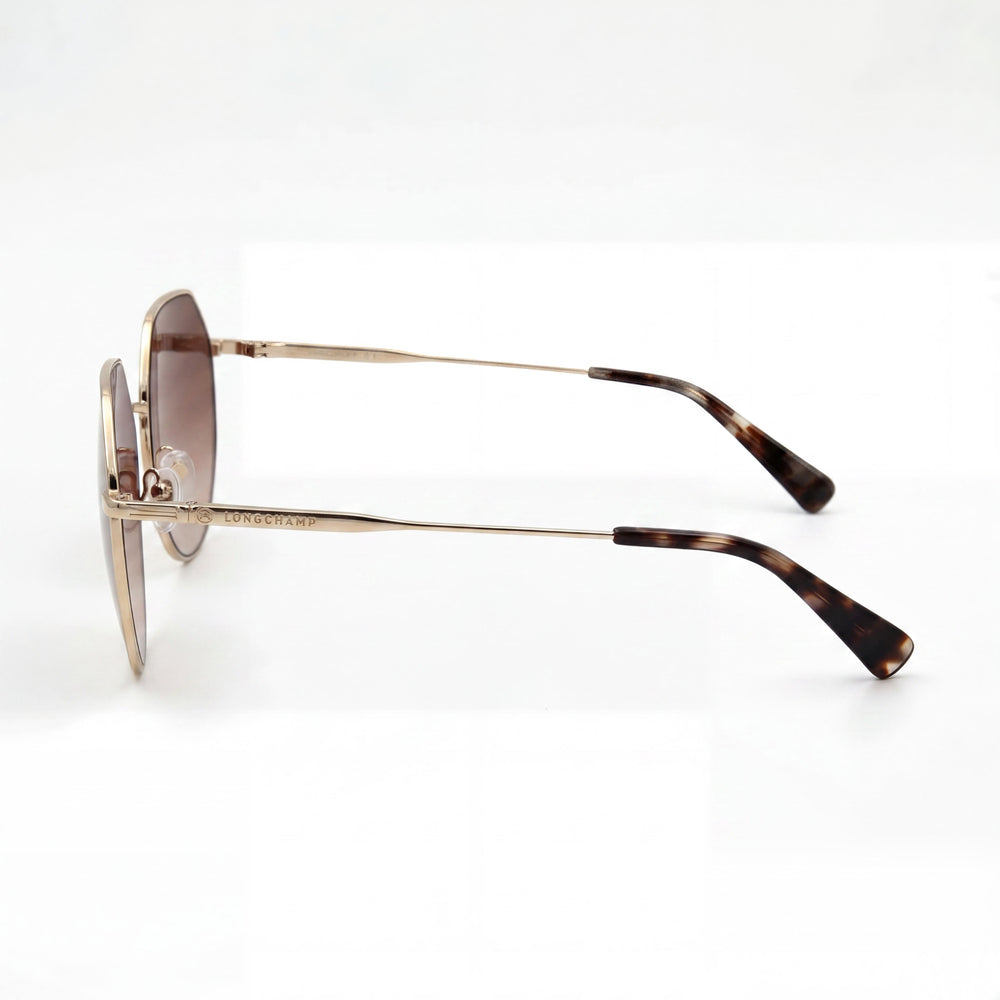 Gafas de sol Longchamp LO154S de metal irregulares con protección UV del 100 % para mujer, color dorado y café, 60 mm