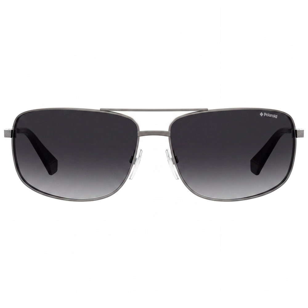 Gafas de sol rectangulares polarizadas Polaroid para hombre de acero inoxidable, montura rutenio semi mate, lente gris 63mm