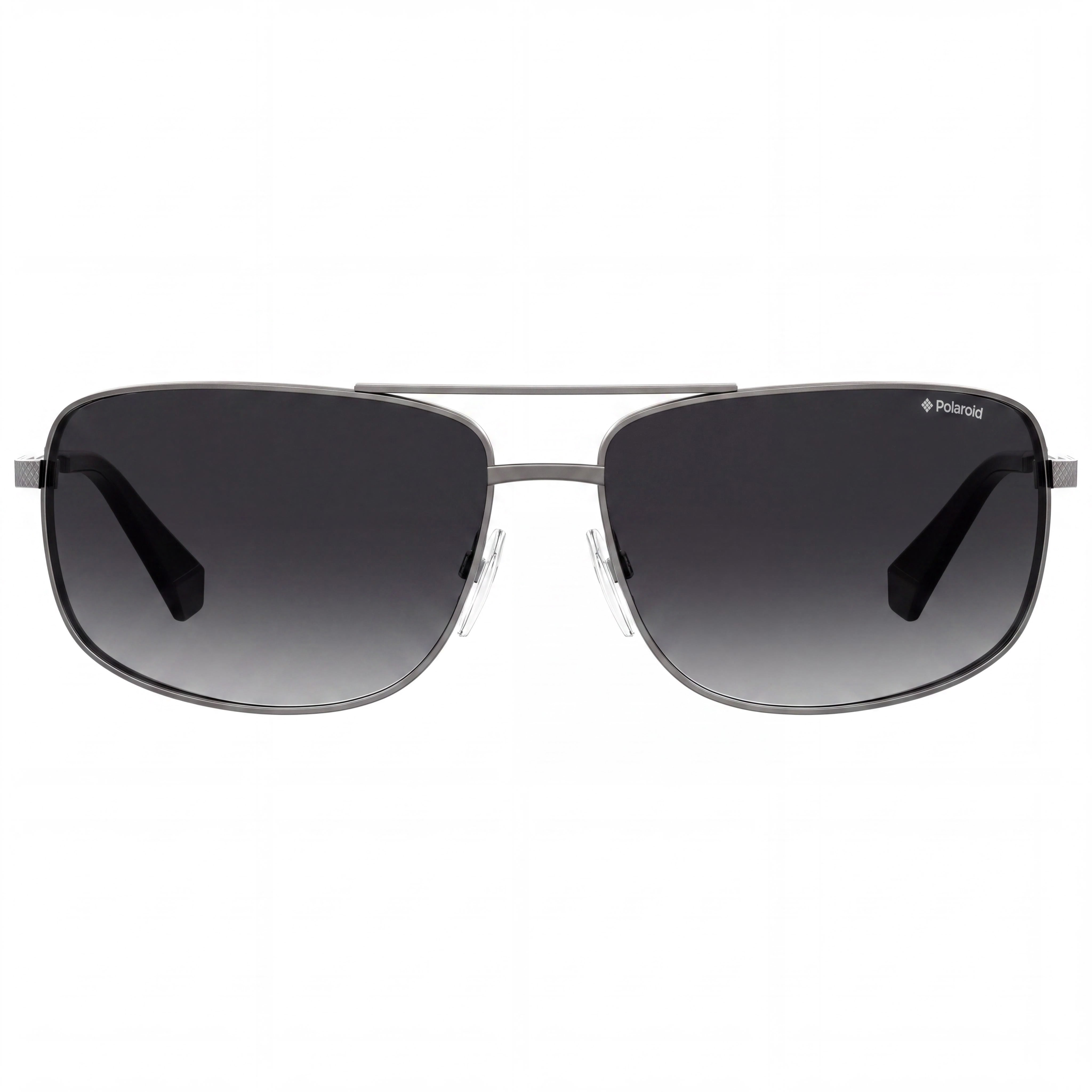 Polaroid Men's Rectangular Polarized Stainless Steel Sunglasses, Semi Matte Ruthenium Frame, Gray Lens 63mm, Photo 2