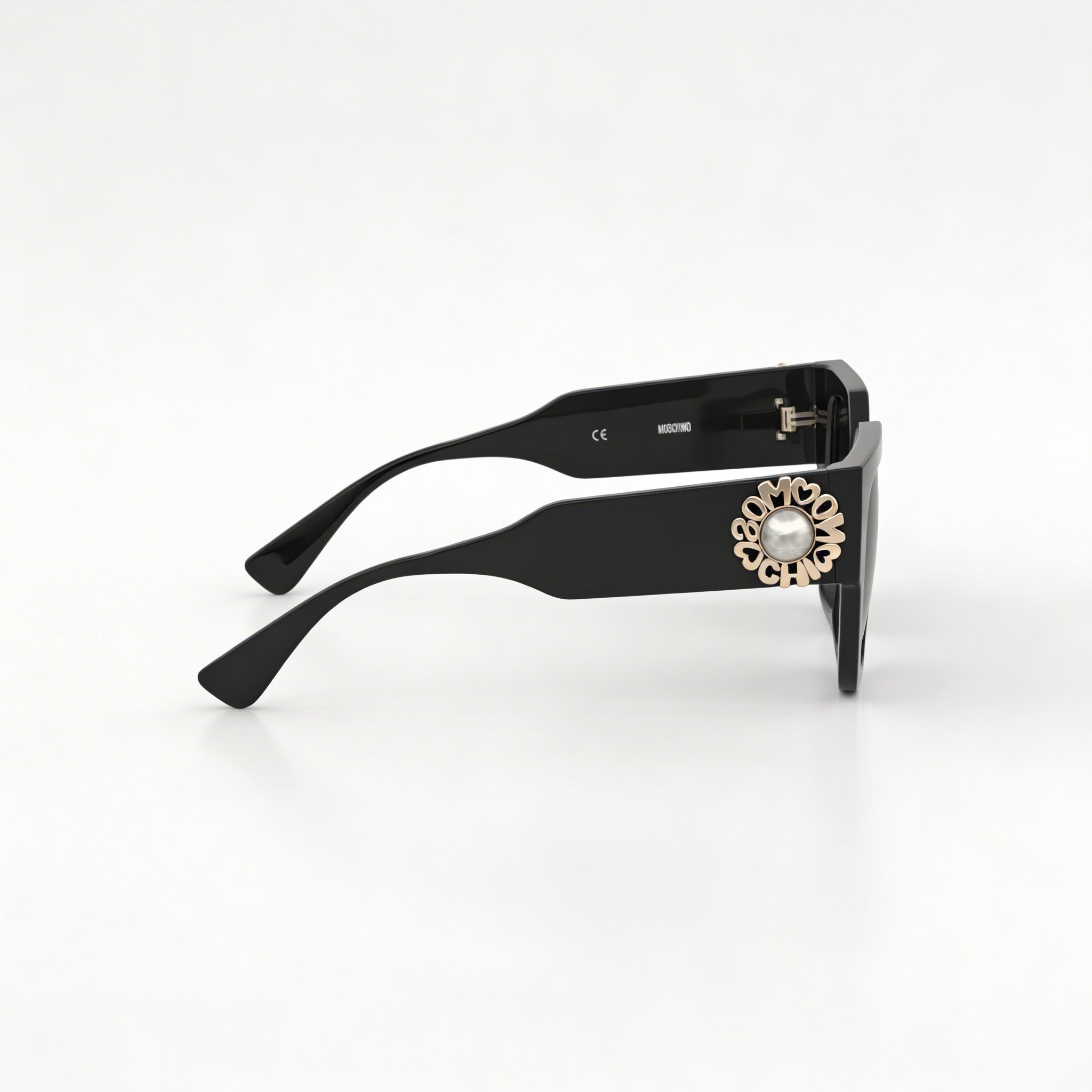 Gafas de sol Moschino con ribete metálico para mujer, de acetato negro degradado, color gris oscuro, con protección UV, 52 mm, Photo 3