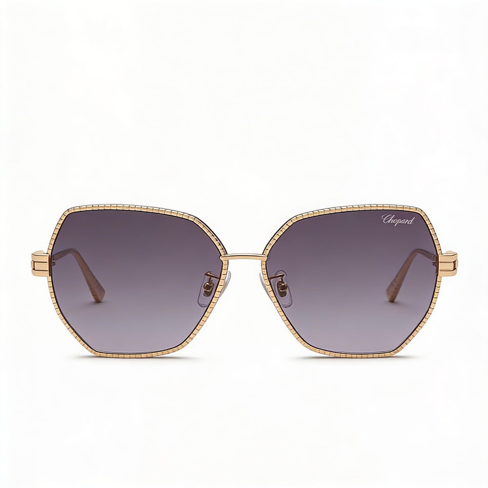 Gafas de sol Chopard Casual para mujer, de titanio, en oro rosa y con lentes ahumadas degradadas, protección UV, 59 mm