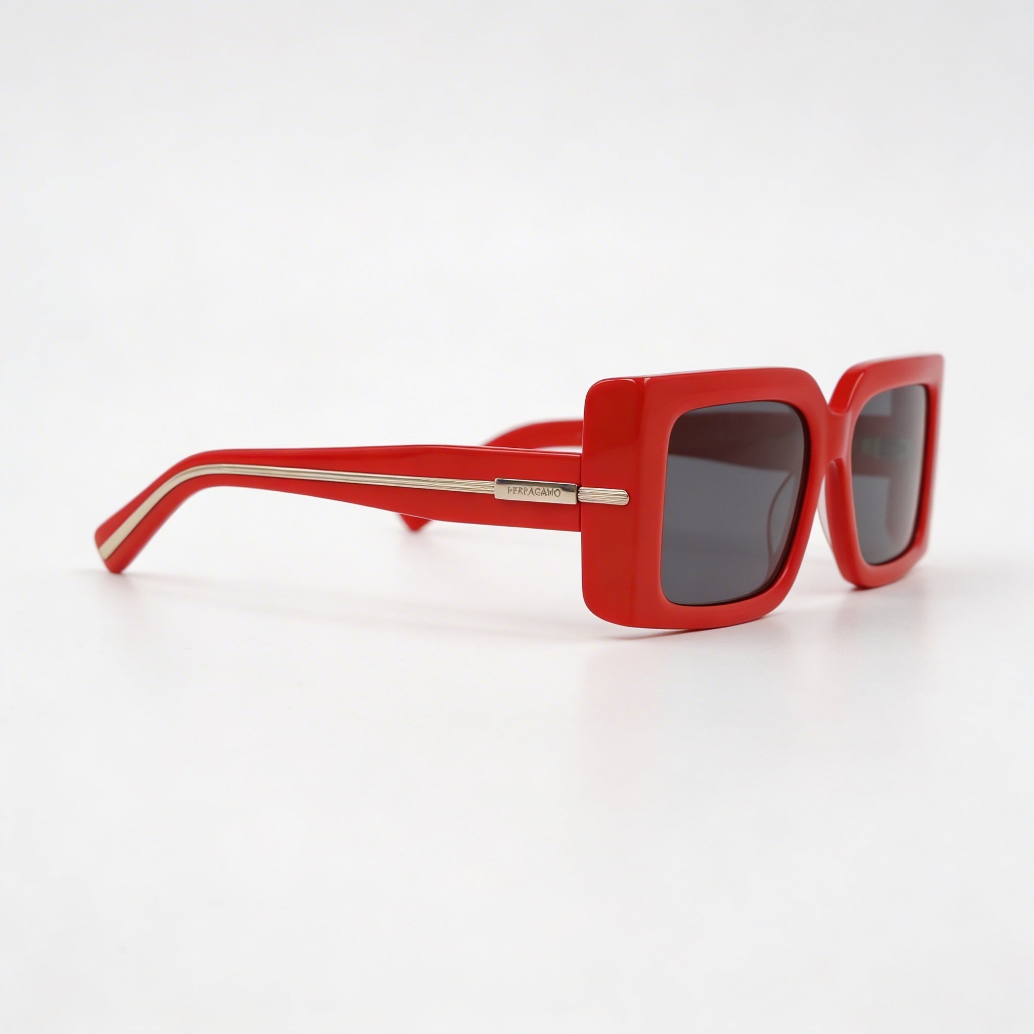 Ferragamo Sf2032s Women's Red Titanium Frame Eyewear with Grey Solid Color Non-Polarized Lenses 55-19-140, Photo 3