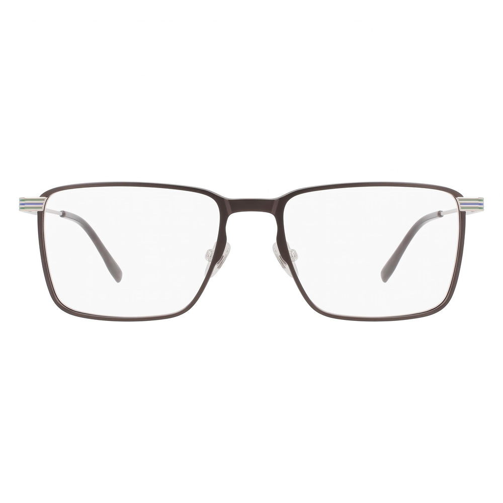 Lacoste Men's Casual Eyeglasses with Matte Black Frame and Transparent Plastic Lenses, 54mm Lens Width