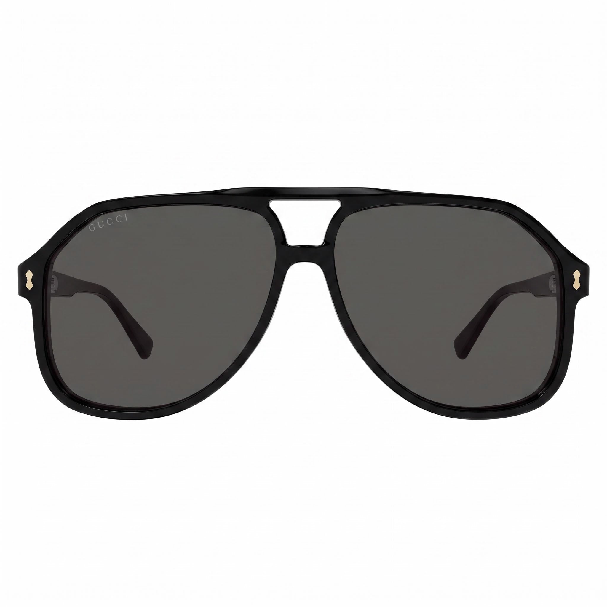 Gucci GG1042S Men's Pilot Black Gold Logo Acetate, Grey Non-Polarized UV Protection Sunglasses 60mm, Photo 2