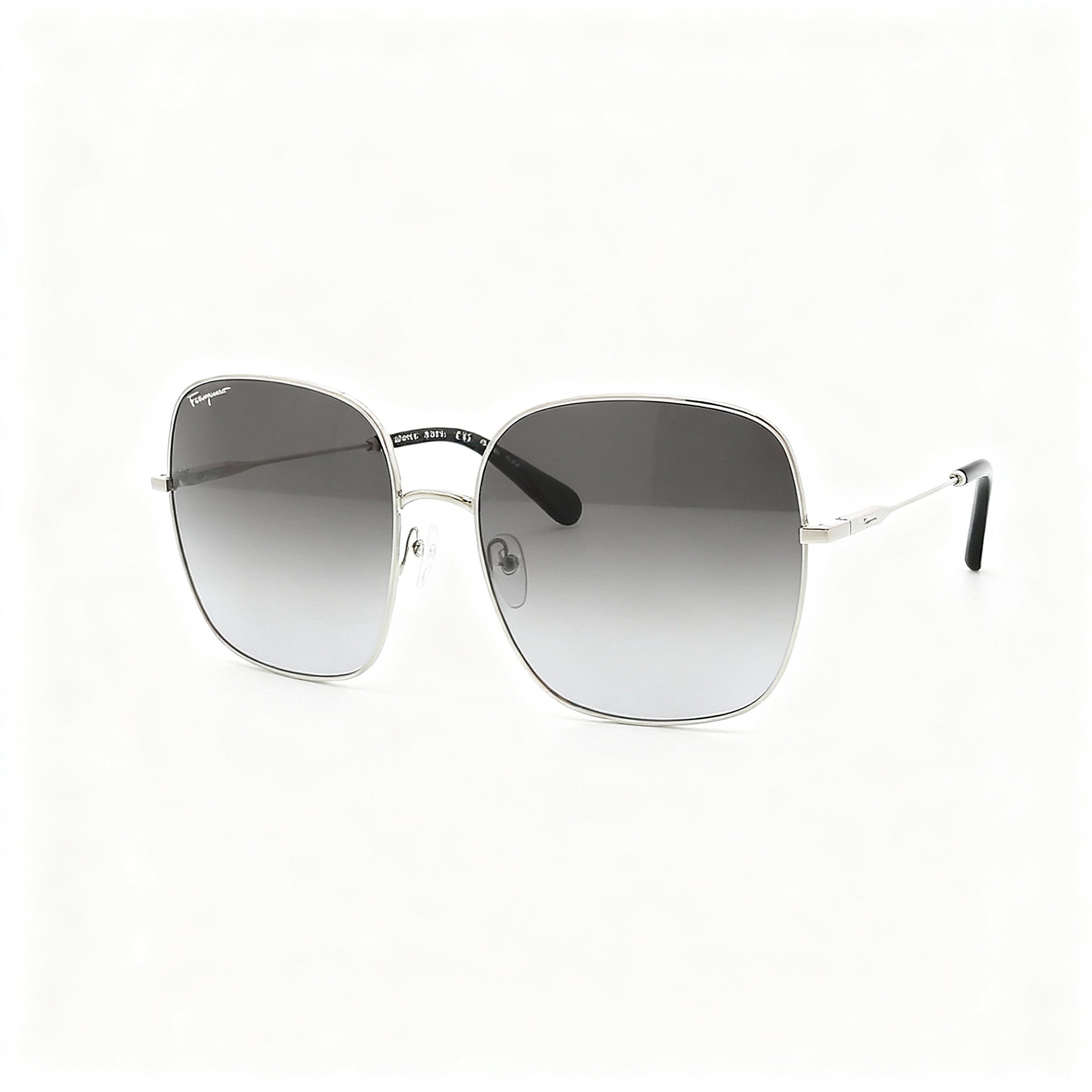 Salvatore Ferragamo Classic Women's Silver Plastic Square Sunglasses 59mm Grey Gradient Non-Polarized Lenses, Photo 3