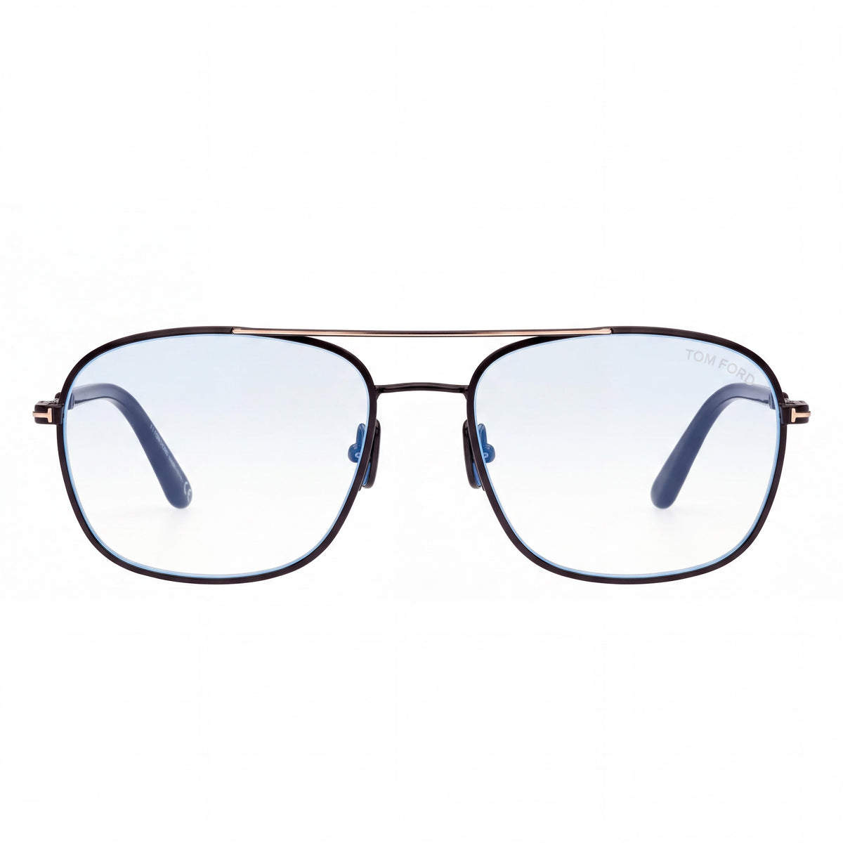 Gafas Tom Ford Navigator Unisex Montura de metal negro brillante con lentes claras que bloquean la luz azul, 54 mm, Photo 2