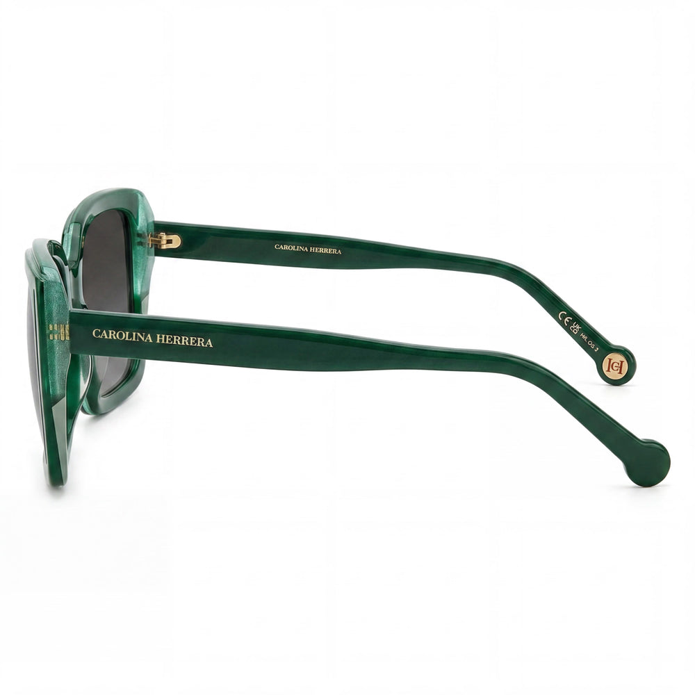 Carolina Herrera Gafas de sol de acetato verde con purpurina para mujer con lentes gris verdoso y protección UV, 53 mm