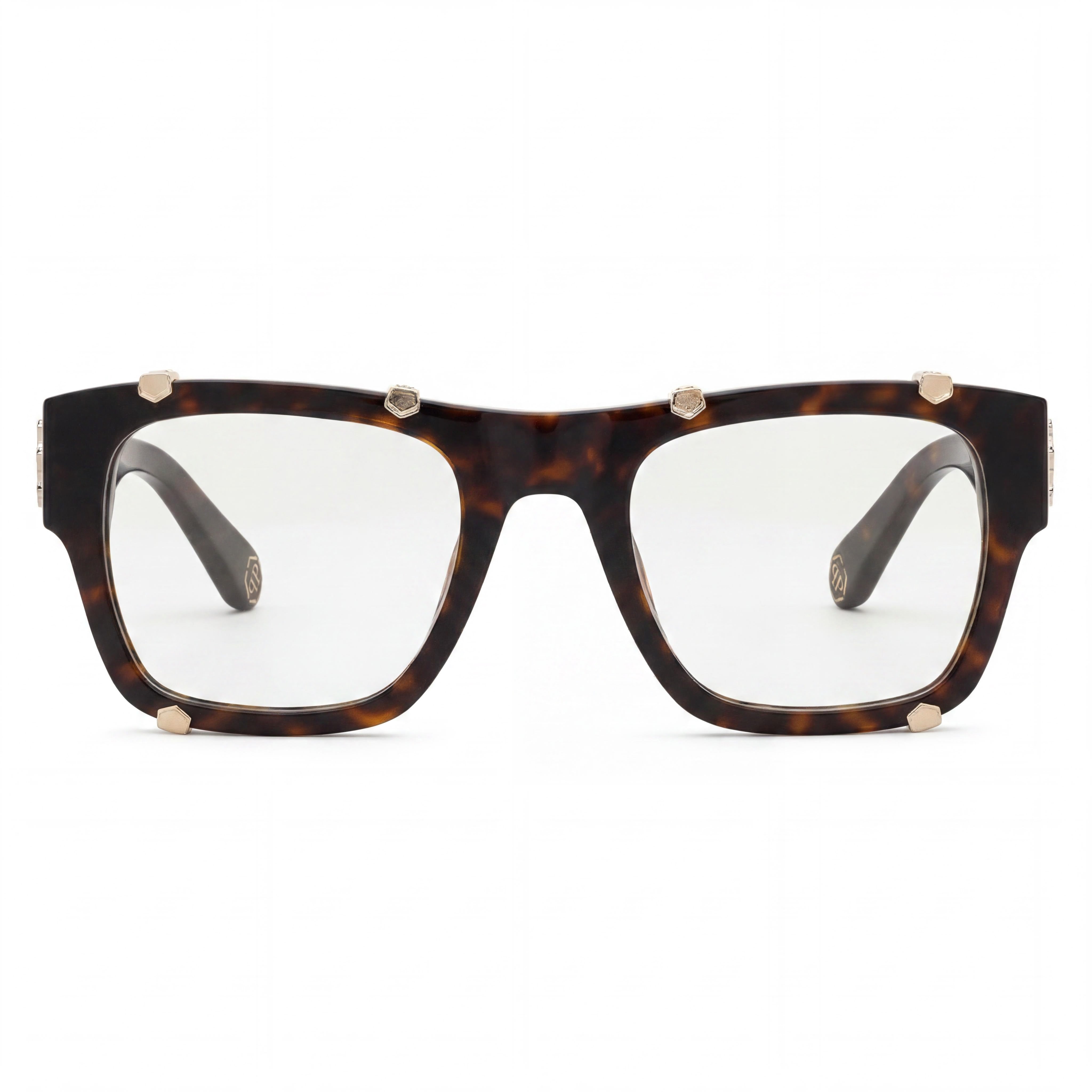 Philipp Plein VPP042W Men's Non-polarised Square Acetate Eyewear, Shiny Dark Havana, 54mm, Photo 2