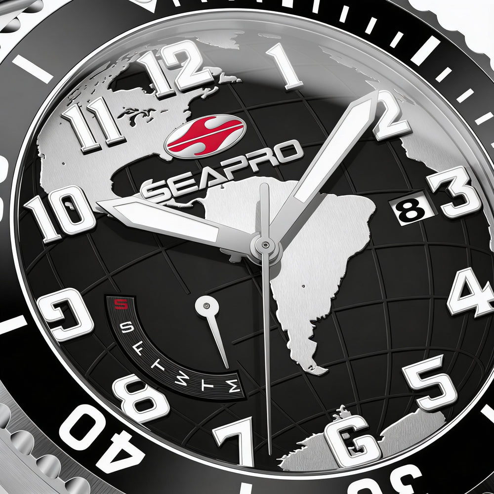 Seapro Quartz Movement Men's Black Stainless Steel Water Resistant Watch