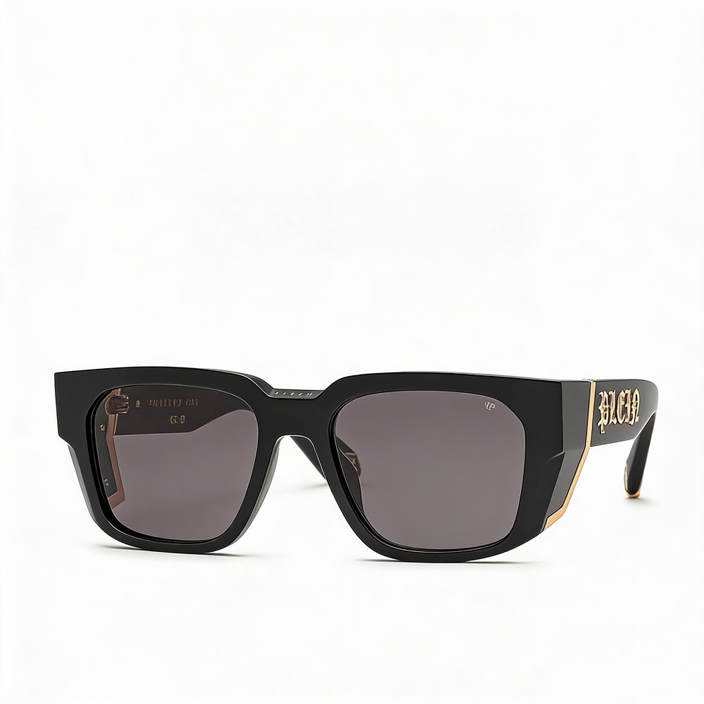 Philipp Plein Men's Spp130m Acetate Shiny Black Frame Sunglasses with Smoke Non-Polarized UV Lenses 54mm