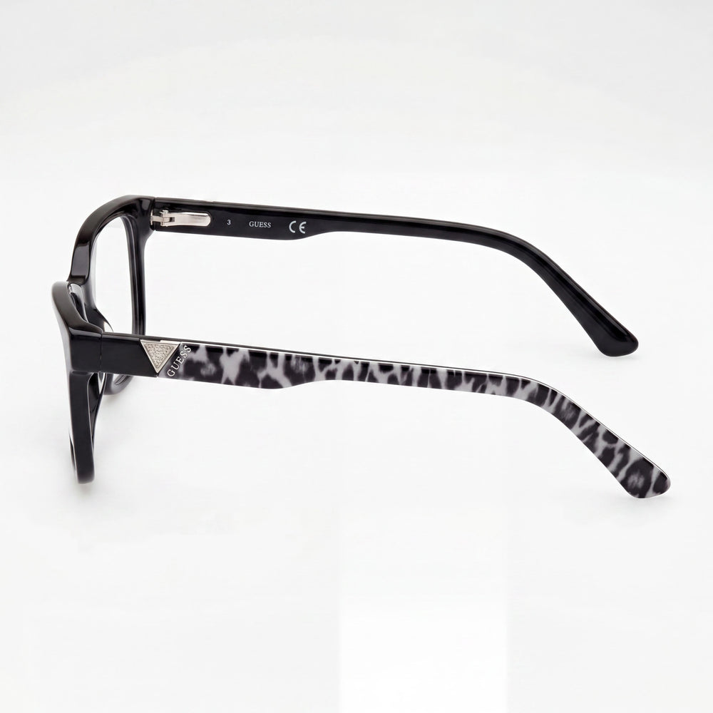 GUESS Gu2943 Gafas de mujer con montura de plástico de un solo color de animal negro brillante con lentes transparentes 54/15/140