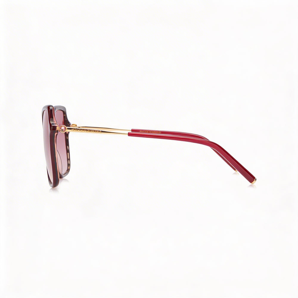 Gafas de sol de acetato de Carolina Herrera para mujer de temporada, montura rosa dorada burdeos con lentes burdeos doradas de 55 mm