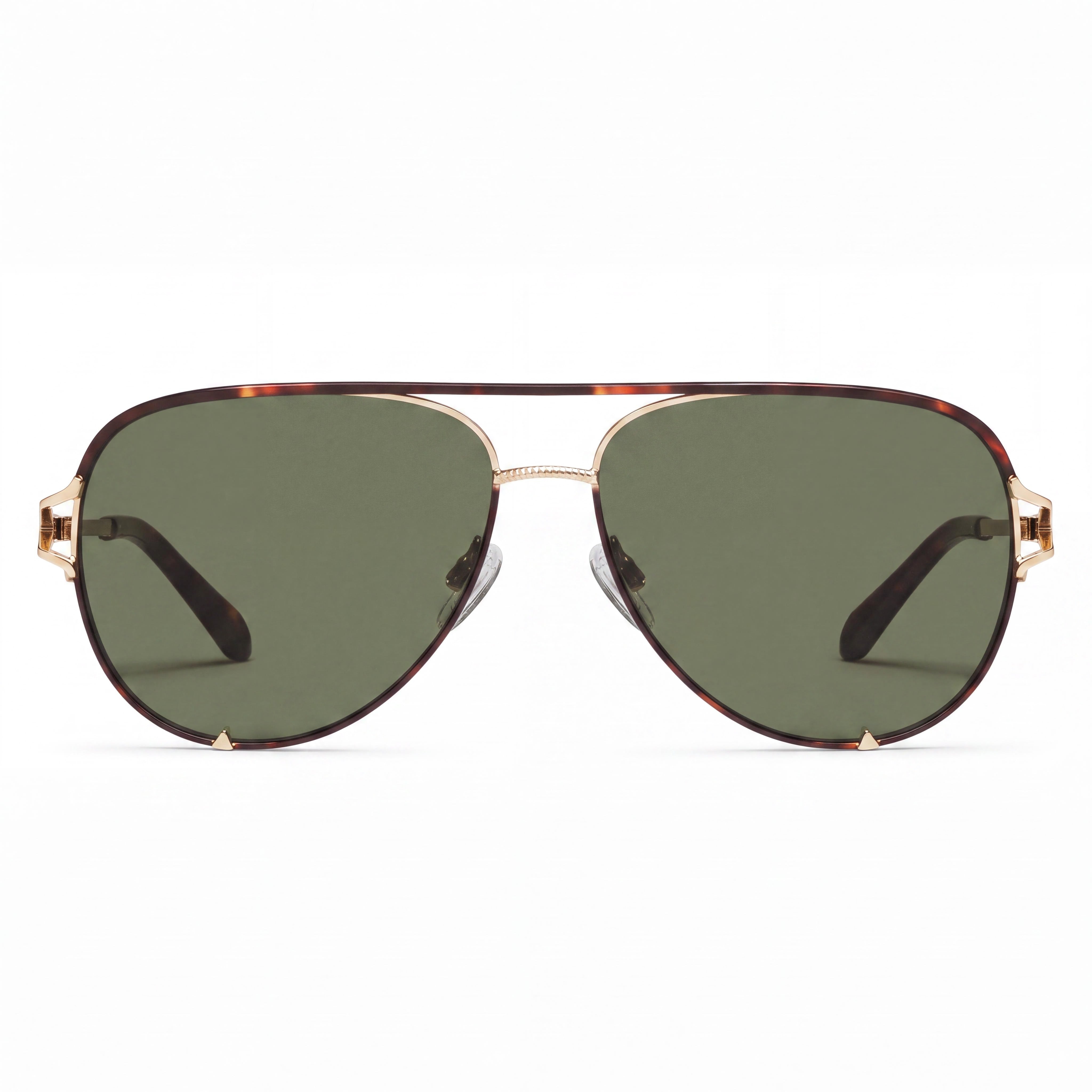 QUAY AUSTRALIA Women's HIGH KEY TWIST Aviator Sunglasses, Dark Tortoise Green Plastic Frame, Green UV Protection Lenses 60mm, Photo 2