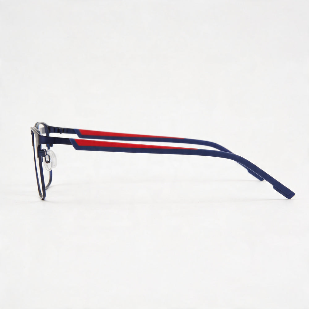 Flexon Casual Men's Metal Ophthalmic Eyeglasses with Satin Navy Red Finish - Frame Size 54-17-145
