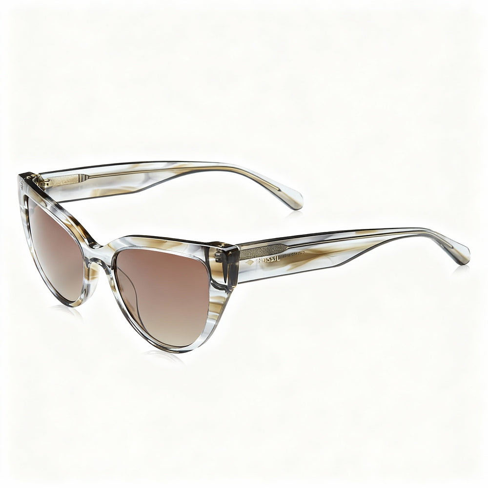 Gafas de sol Fossil FOS 2125/S para mujer, de acetato marrón con diseño gris y lentes de policarbonato con degradado marrón, 52 mm