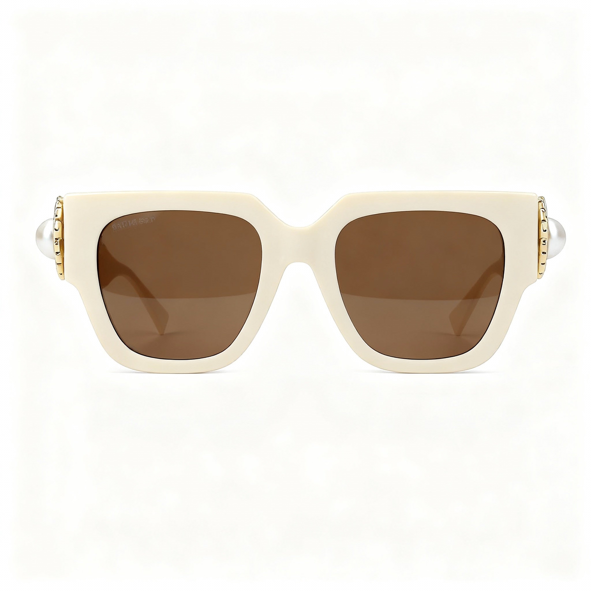 Moschino Metal Trim Women's Acetate Frame Sunglasses, Ivory Brown with Ivory Lenses 52-20-140