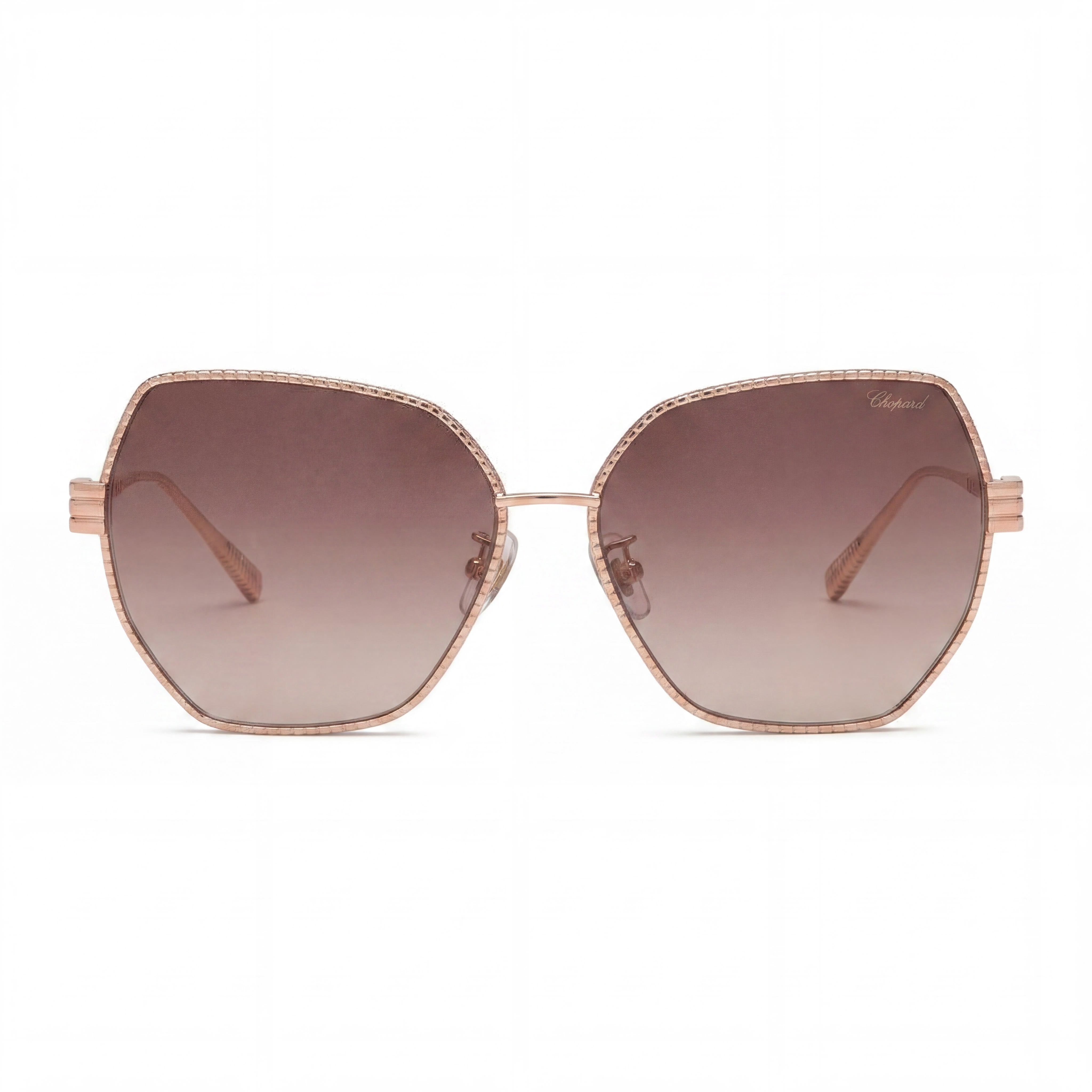 Gafas de sol Chopard SCHL28M para mujer, estilo casual, en titanio, dorado y cobre brillante, con lentes con protección UV, color marrón degradado violeta, 59-15-135, Photo 2