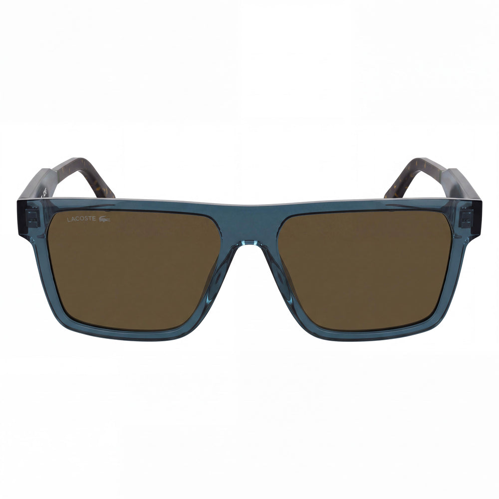 Gafas de sol para hombre Lacoste L6059S N con montura de plástico azul transparente y lentes azules con protección UV, 56 mm