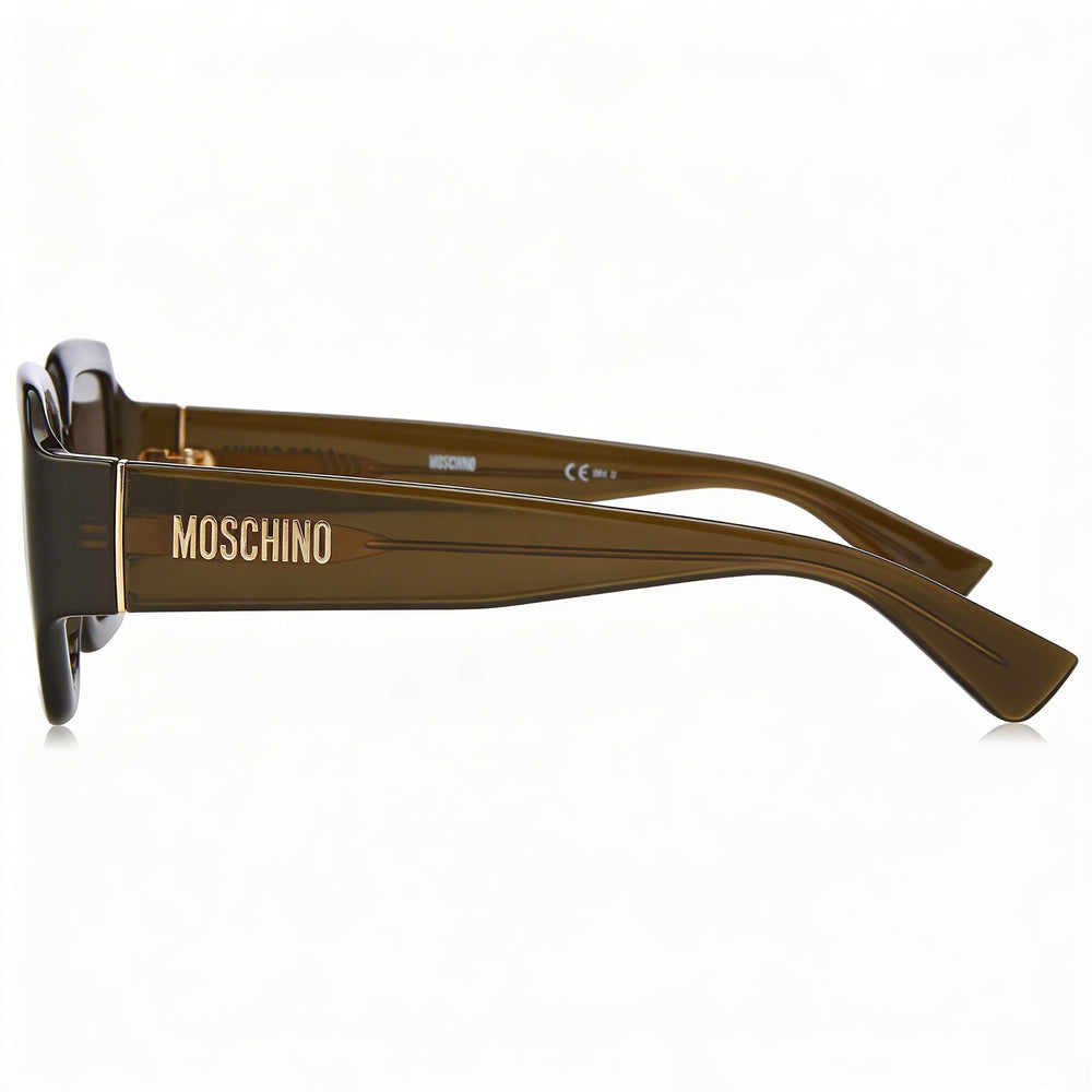 Gafas de sol MOSCHINO Classic Square para mujer con montura de plástico roja, lentes de policarbonato ámbar, protección UV, 50 mm
