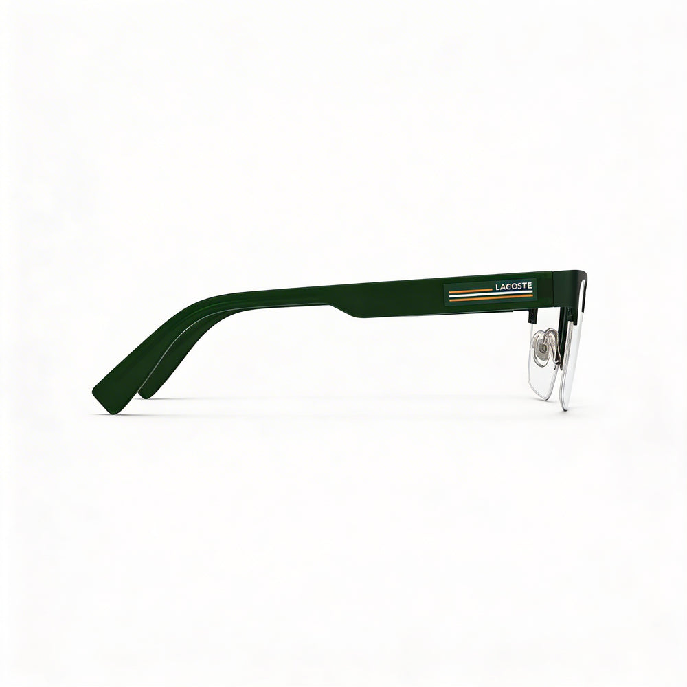 Gafas graduadas casuales Lacoste para hombre con montura verde mate y lentes de plástico, tamaño 54-19-145