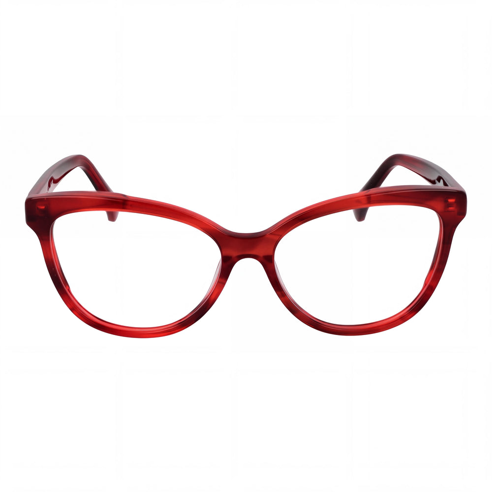 MaxMara Modern Men's Eyeglasses featuring a Red Plastic Frame and Clear Plastic Lenses. Size 54-15-140.