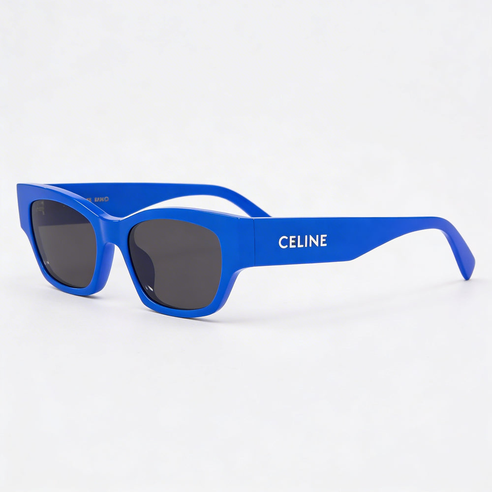 Gafas de sol Celine CL40197U unisex con montura de acetato azul grisáceo y lentes de poliamida gris, 54 mm, ajuste regular, puente alto