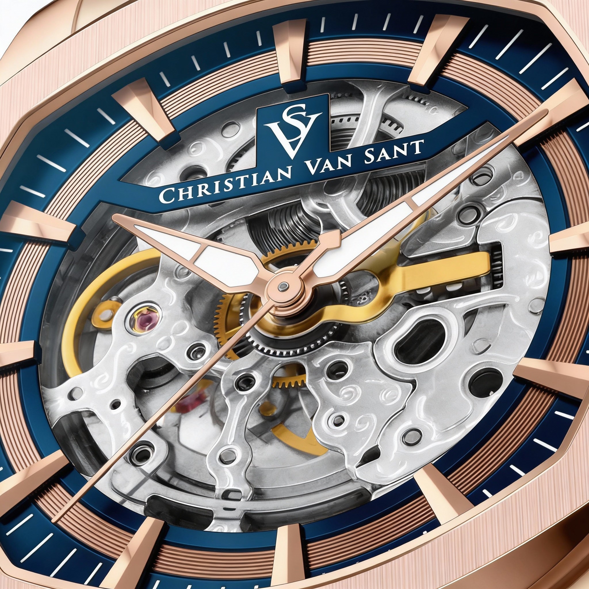 Reloj automático de acero inoxidable con esfera azul para hombre de Christian Van Sant, Photo 2