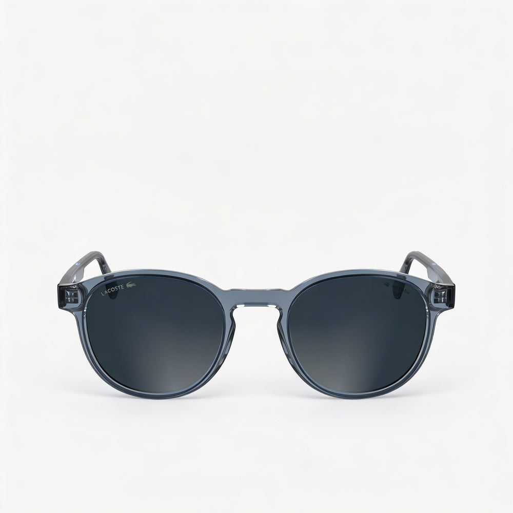 Gafas Lacoste Classic para hombre con montura de plástico transparente gris claro y lentes de policarbonato grises, 51 mm de ancho de lente