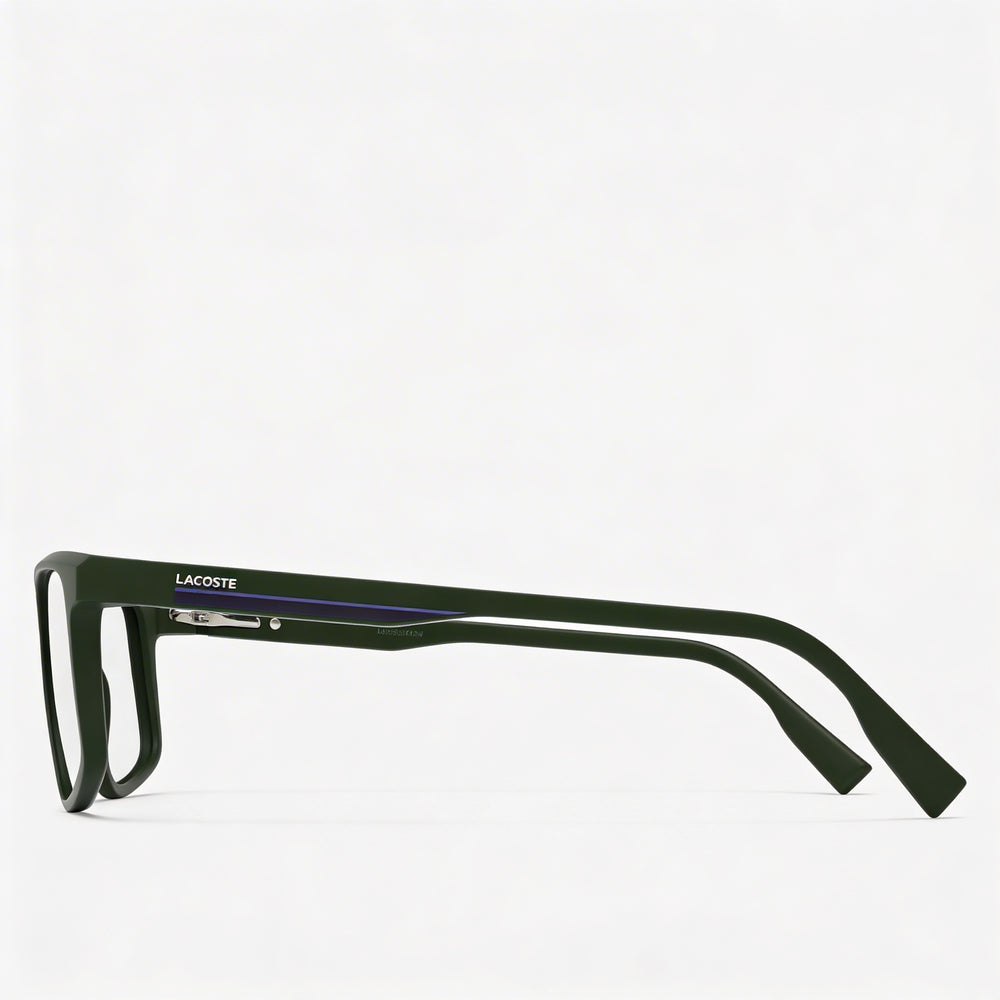 Gafas Lacoste L2959 para hombre, color verde mate, con lentes de policarbonato transparente y ancho de 55 mm.