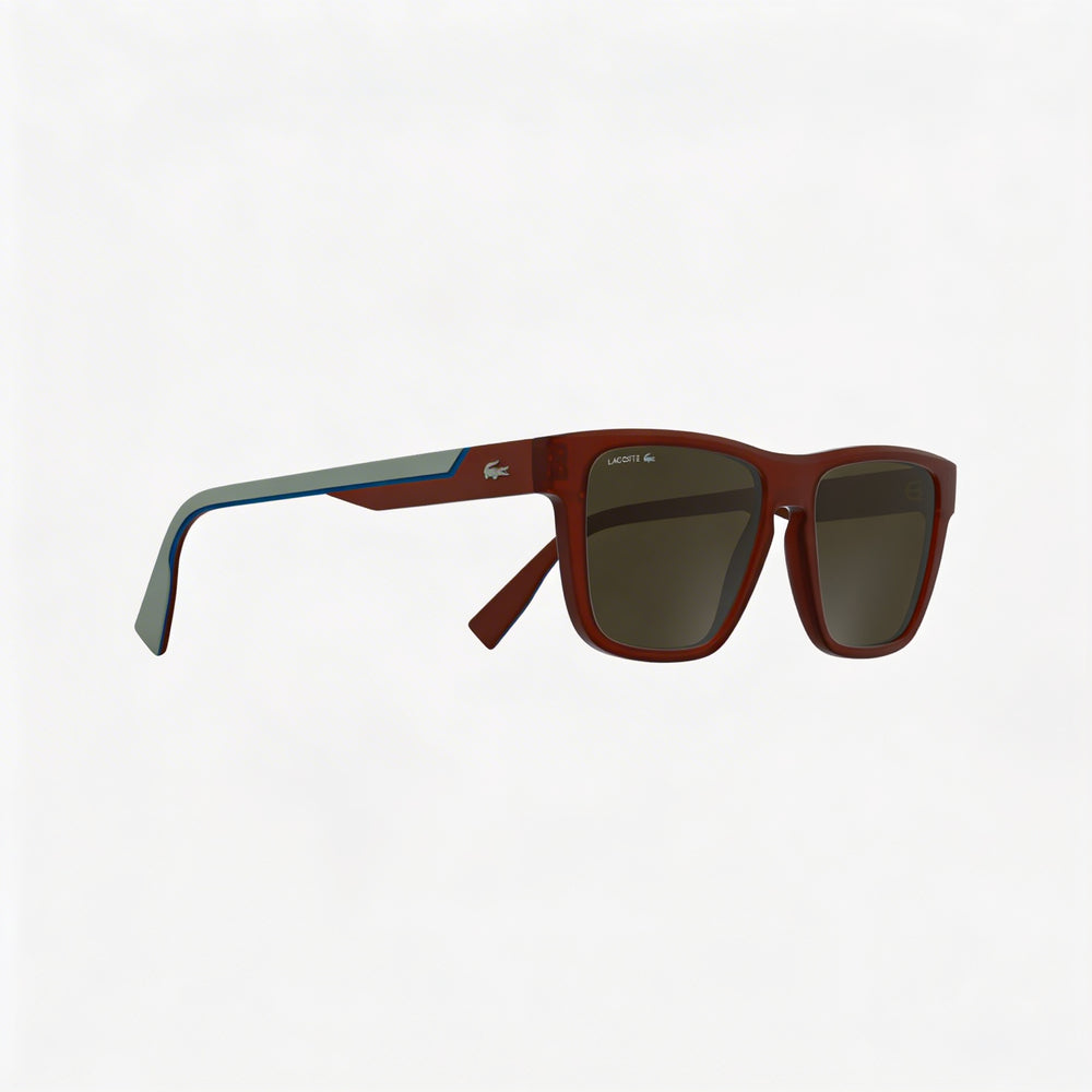 Gafas de sol Lacoste L6058s para hombre, montura rectangular de plástico rojo mate, lentes marrón sólido no polarizadas con protección UV, 54 mm
