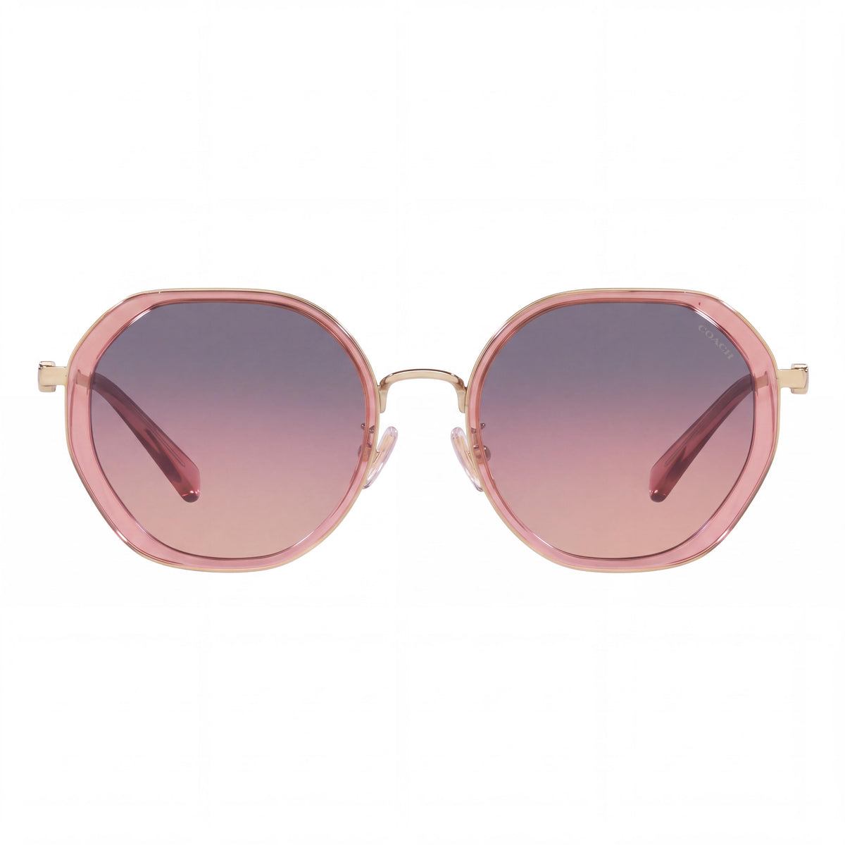 Coach HC7141 Women's Octagonal Acetate Transparent Pink Sunglasses with Plum Purple Scarlet Gradient Lenses 100% UV Protection 54mm, Photo 2