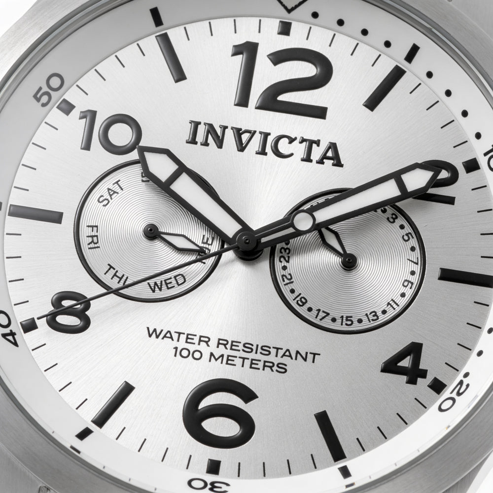 Invicta Specialty Military Unisex 48mm Stainless Steel Case White Leather Strap Stopwatch Luminous Watch