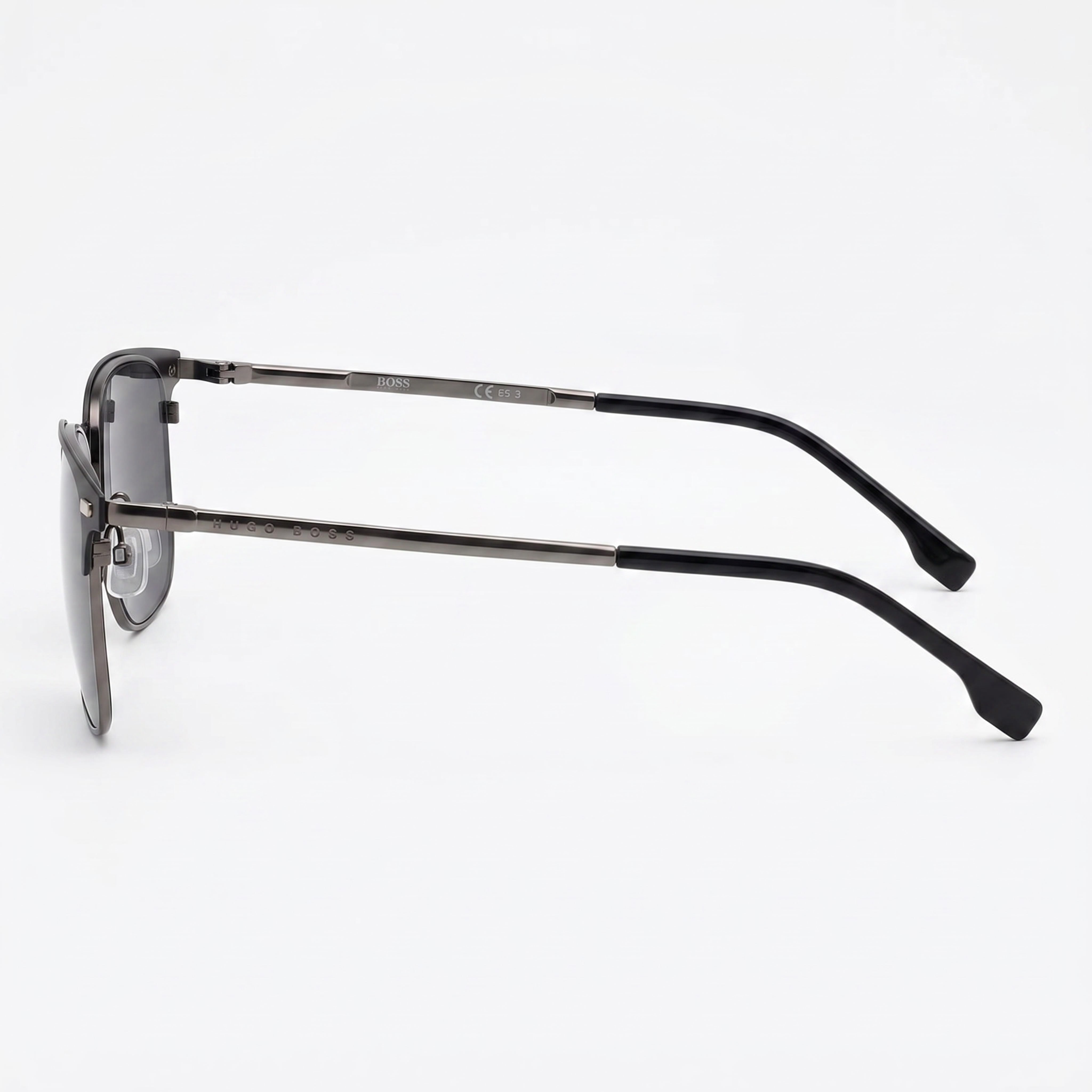Gafas de sol rectangulares de aleación de acero para hombre BOSS, montura negra mate, lentes gris azulado, protección UV 54-19-140, Photo 3