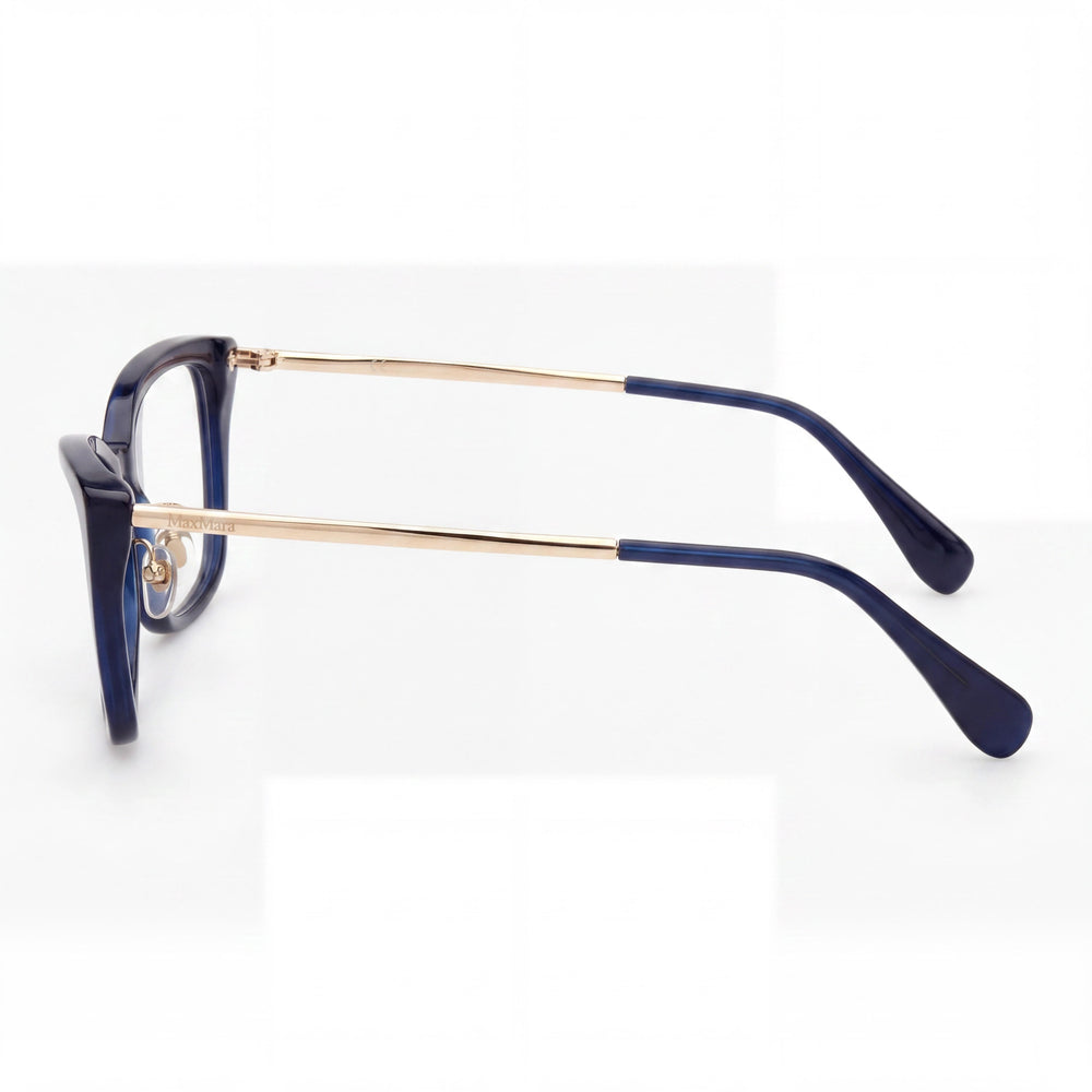 MaxMara Modern Collection Women's Shiny Blue Plastic Frame Eyeglasses 54mm Lens Width, 15mm Bridge, 140mm Temple Length