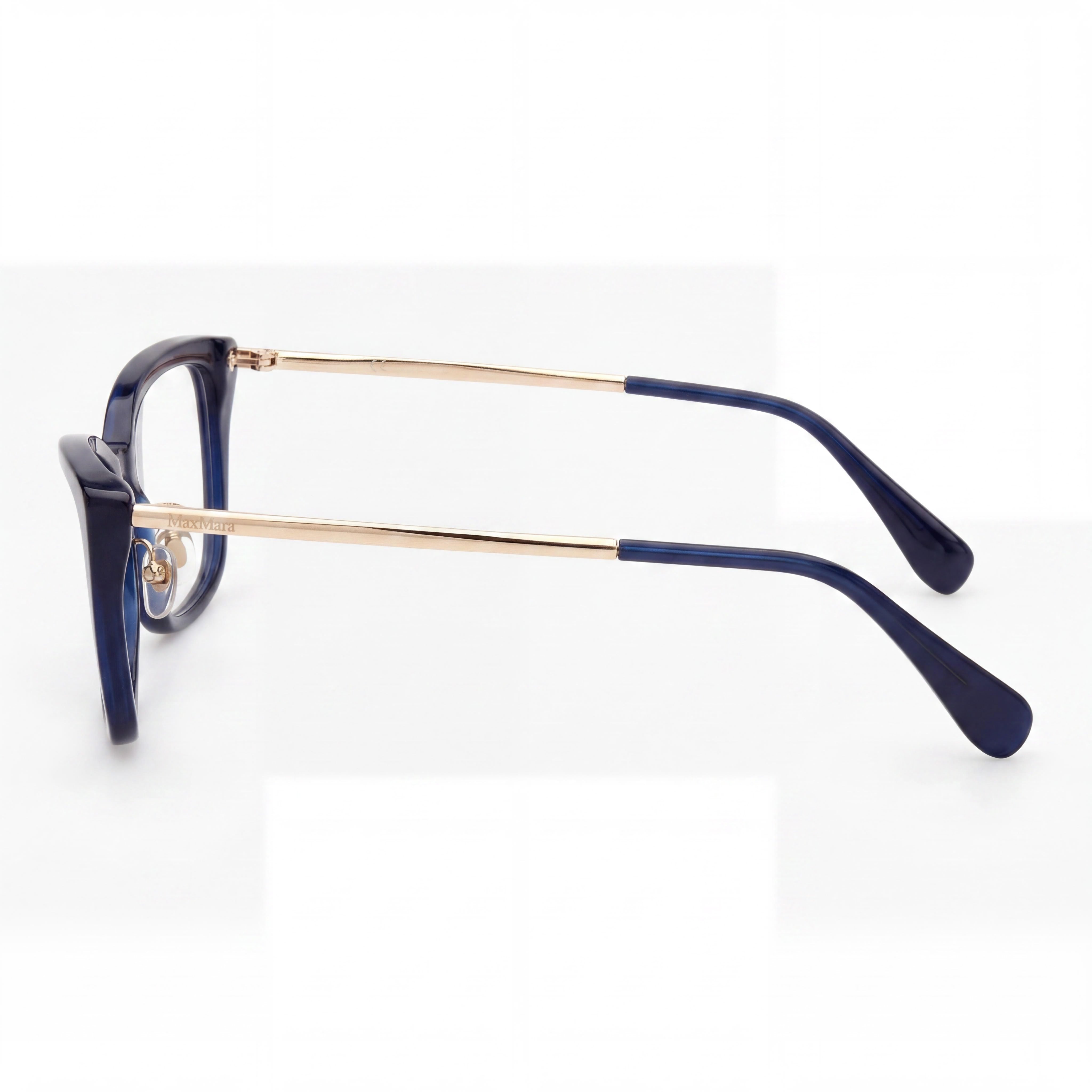 MaxMara Modern Collection Women's Shiny Blue Plastic Frame Eyeglasses 54mm Lens Width, 15mm Bridge, 140mm Temple Length, Photo 2