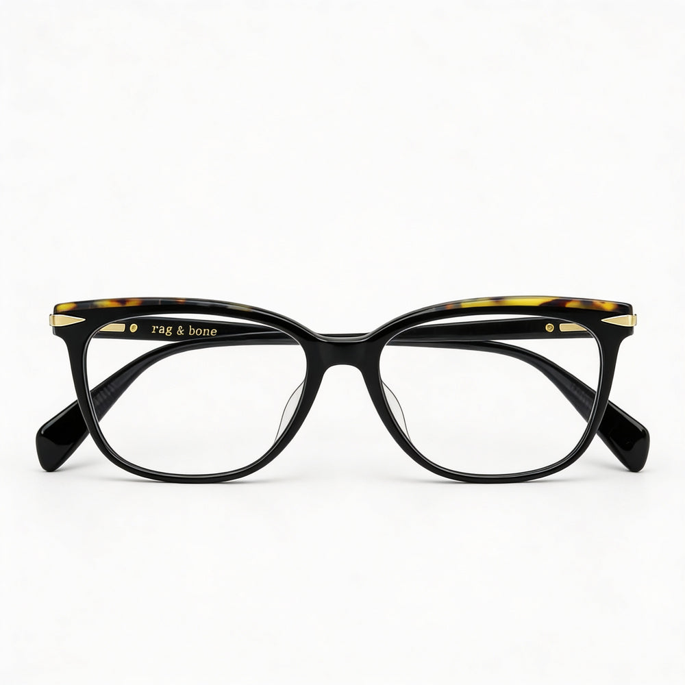 rag & bone Rnb 3024 Women's Black Metal Frame Eyeglasses with Clear Polycarbonate Lenses, Size 53mm
