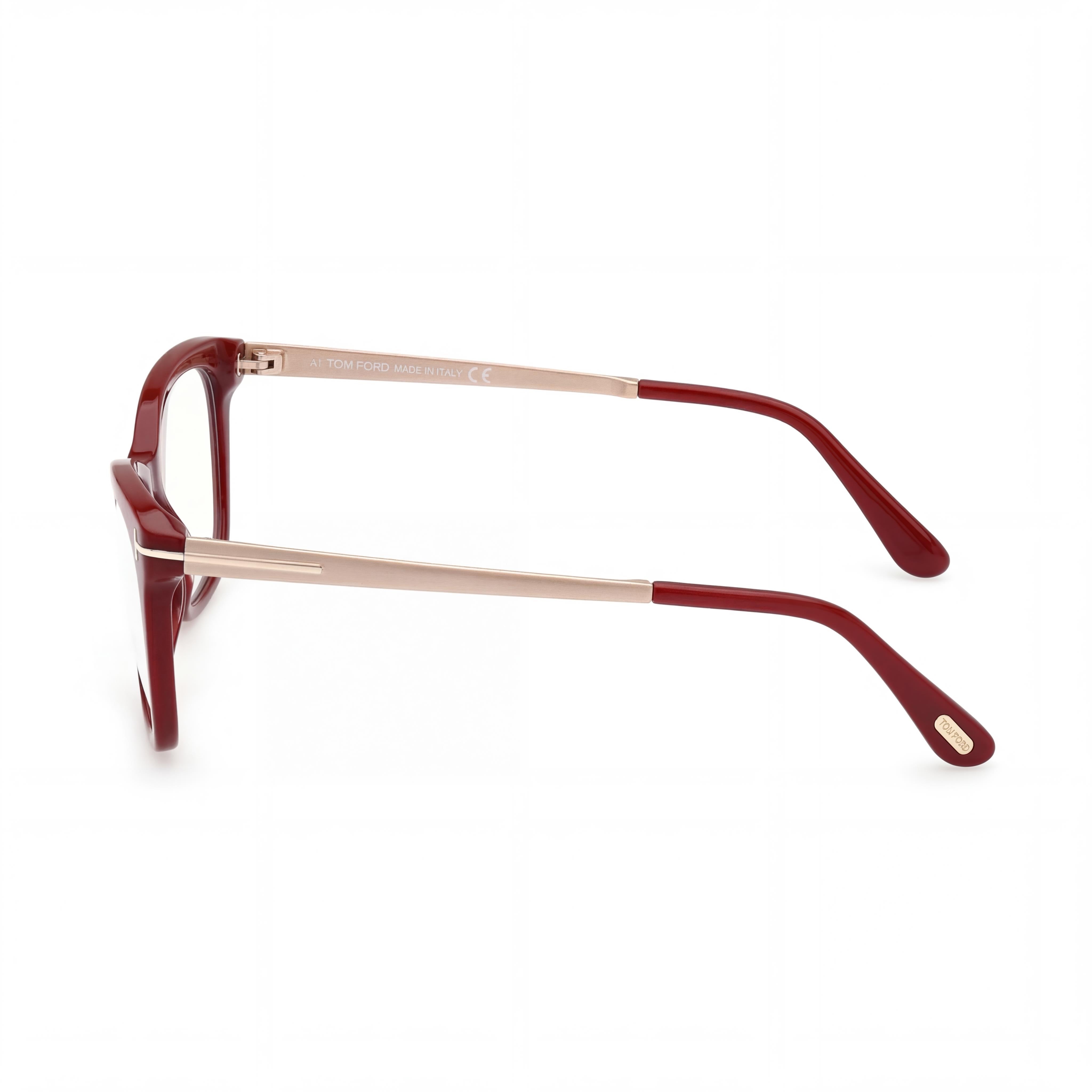 Tom Ford Ft5353 Men's Plastic Eyewear Frame, Bright Burgundy, Matte Pale Gold, Blue 54mm, Photo 2