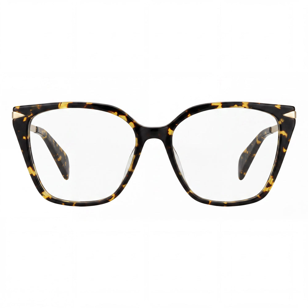 Monturas ópticas para hombre Rag & Bone Eyewear, montura de acetato color dorado habana, lentes de policarbonato transparente, ancho de lente de 53 mm