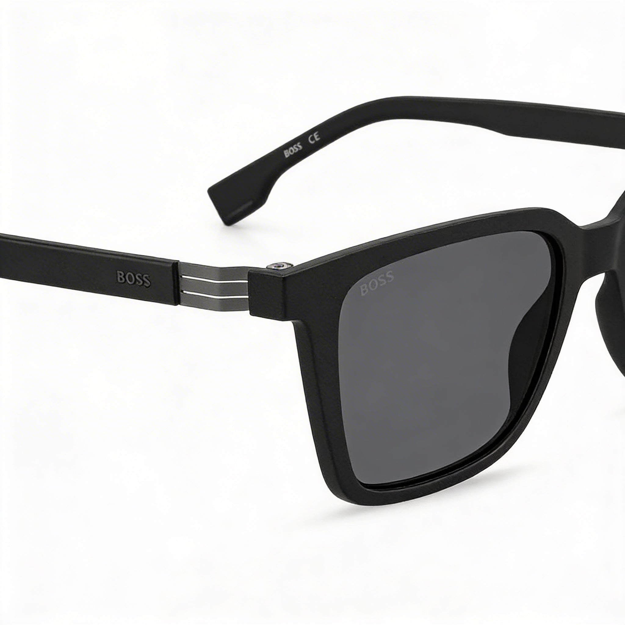 HUGO BOSS 1574/S Gafas de Sol Rectangulares Unisex Negras Grises de Poliamida con Protección UV Espejo Gris Claro 53-19-150mm, Photo 3