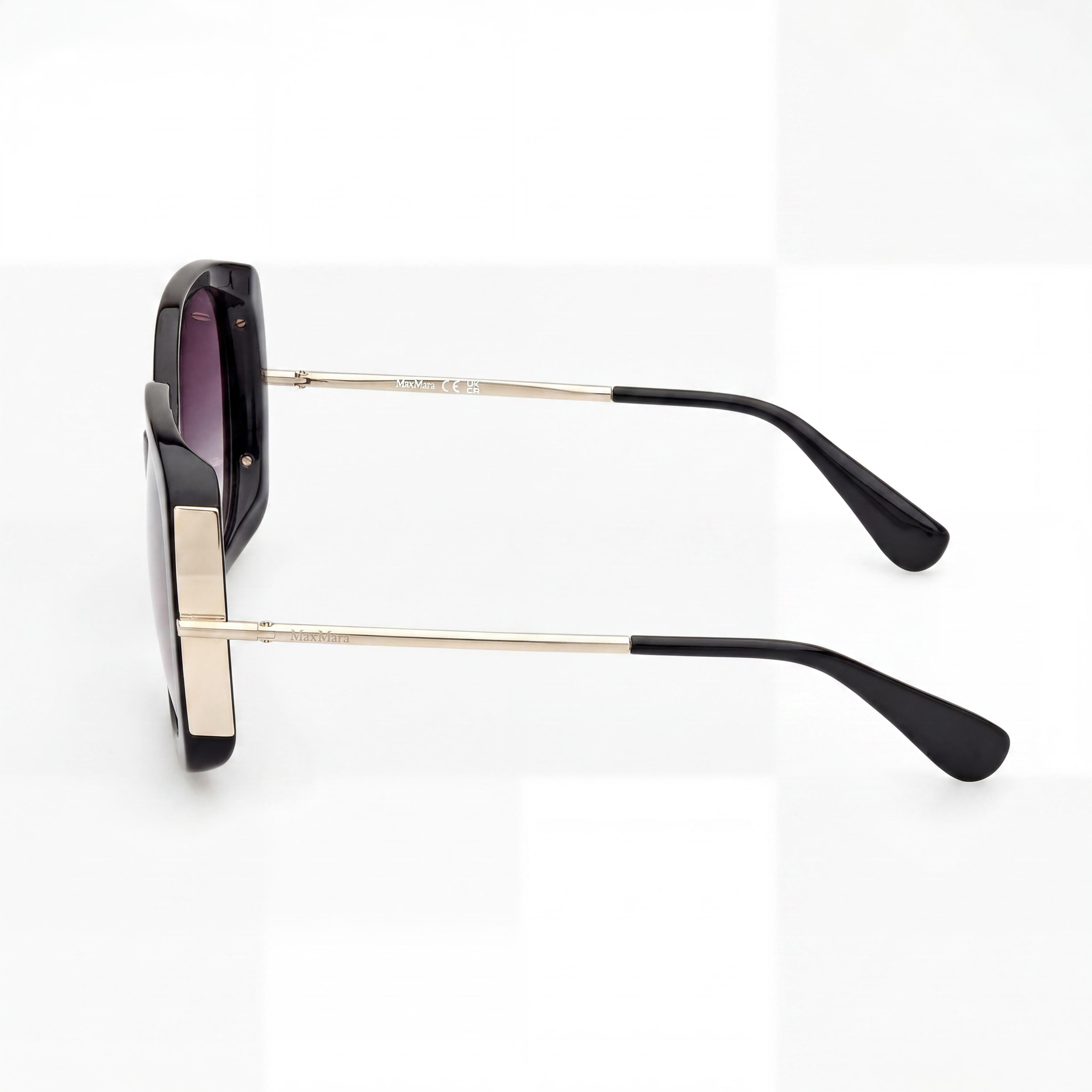 Gafas de sol para mujer MaxMara MM0079 con montura de acetato negro brillante y lentes negras brillantes 58-19-135, Photo 3