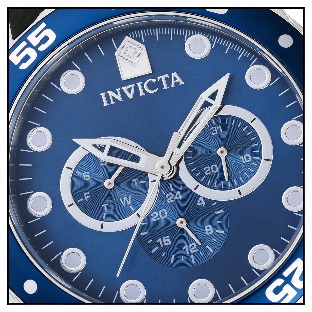 Invicta Pro Diver IN-45722 Men's Black Stainless Steel Case Blue Dial Quartz Stop Watch 10 Bar Waterproof 48mm